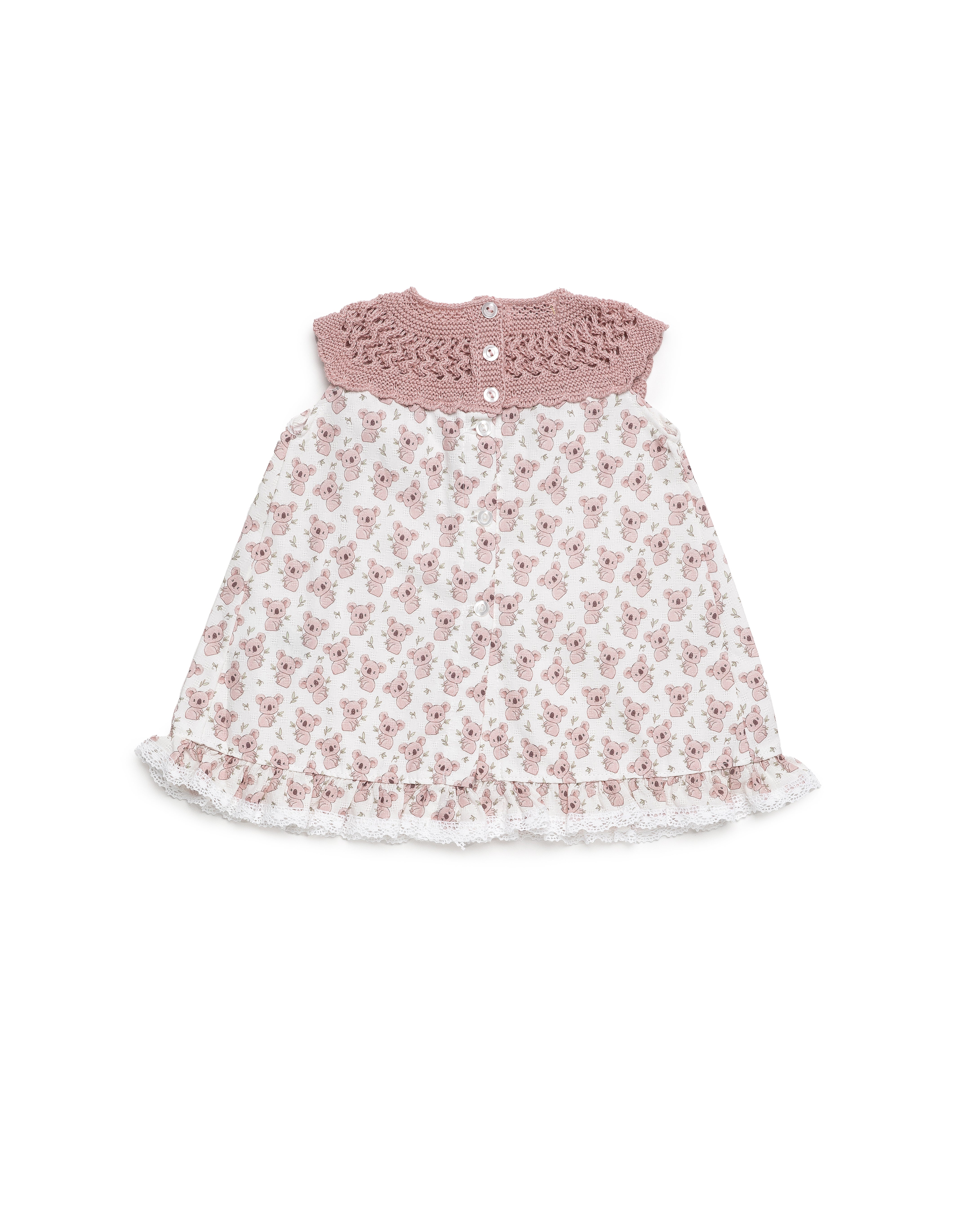 Vestido Bebé Juliana Cuerpo Punto Rosa y Falda Koalas 26131 | La Boutique de AyA