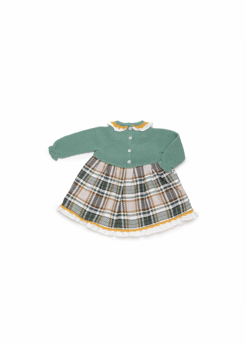 Vestido bebé niña cuerpo punto verde hoja y cuadros Juliana 26646 - vista trasera - referencia 26646