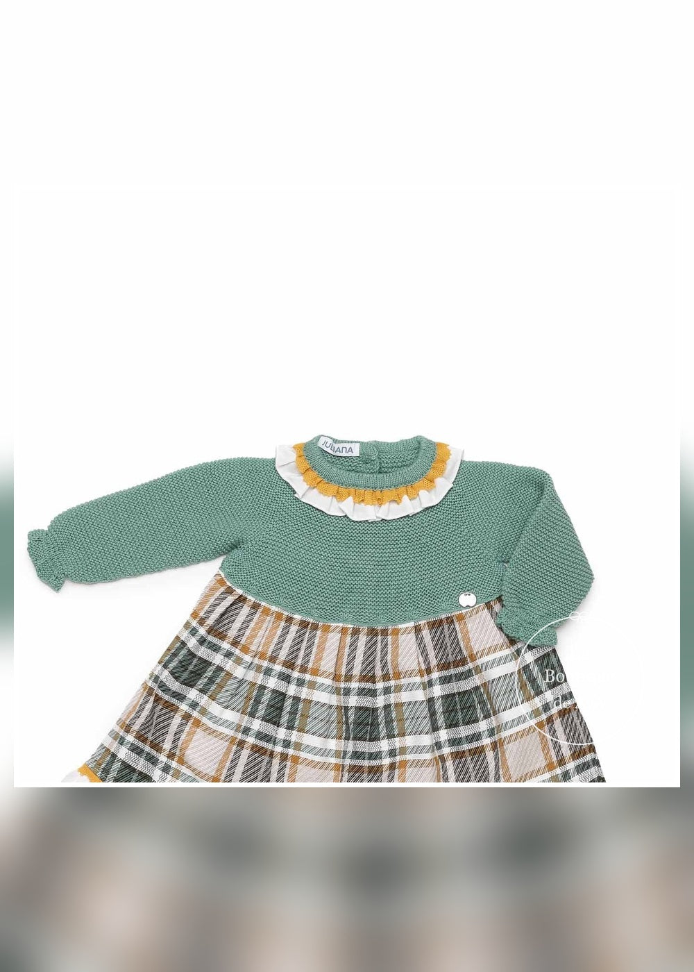Vestido bebé niña cuerpo punto verde hoja y cuadros Juliana 26646 - detalle principal - referencia 26646