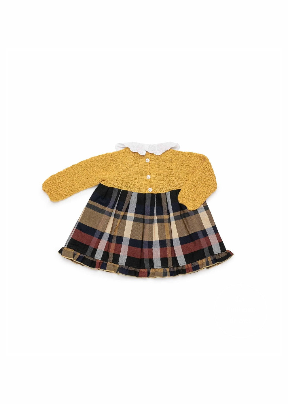 Vestido bebé niña cuerpo punto mostaza y cuadros Juliana 26654 - vista trasera - referencia 26654