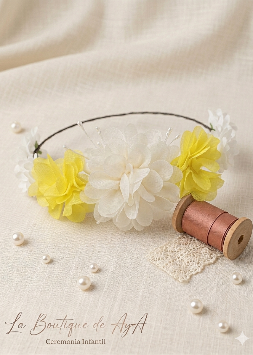 Corona de flores amarilla para niña La Boutique de AyA 0108