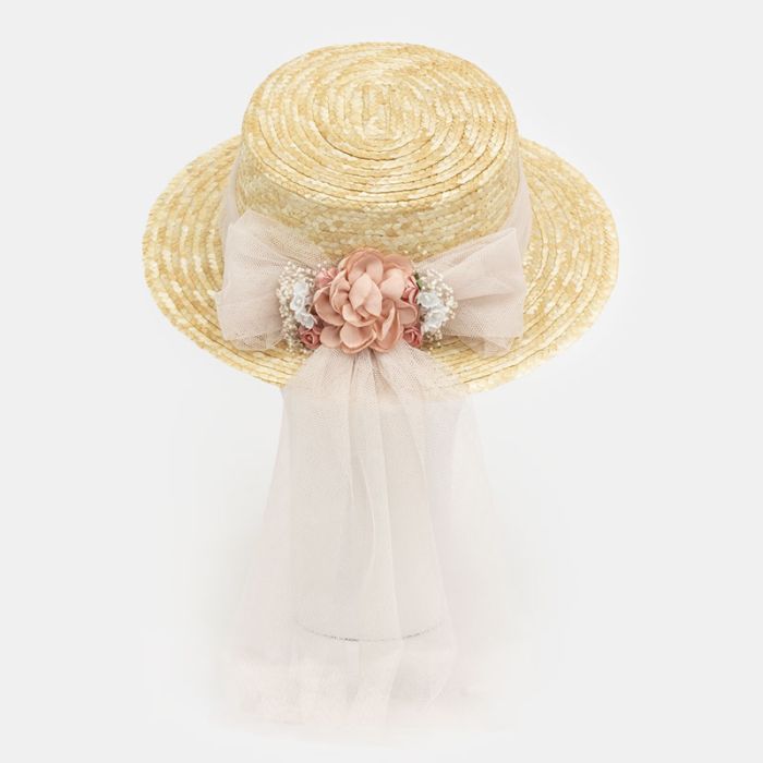 (Fabricación 4 días) Canotier Nicole con tocado fara Salmon
