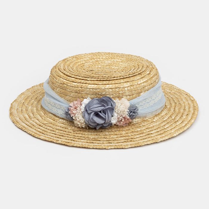 (Fabricación 4 días) Canotier Nimes con tocado Sira Azul francia