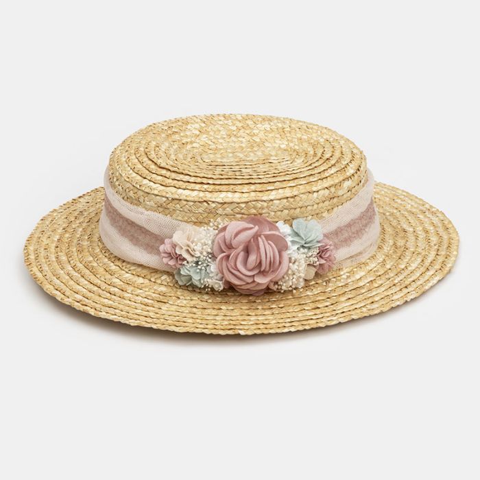 (Fabricación 4 días) Canotier Nimes con tocado Sira Rosa Francia