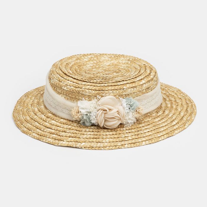 (Fabricación 4 días) Canotier Nimes con tocado Sira Crudo