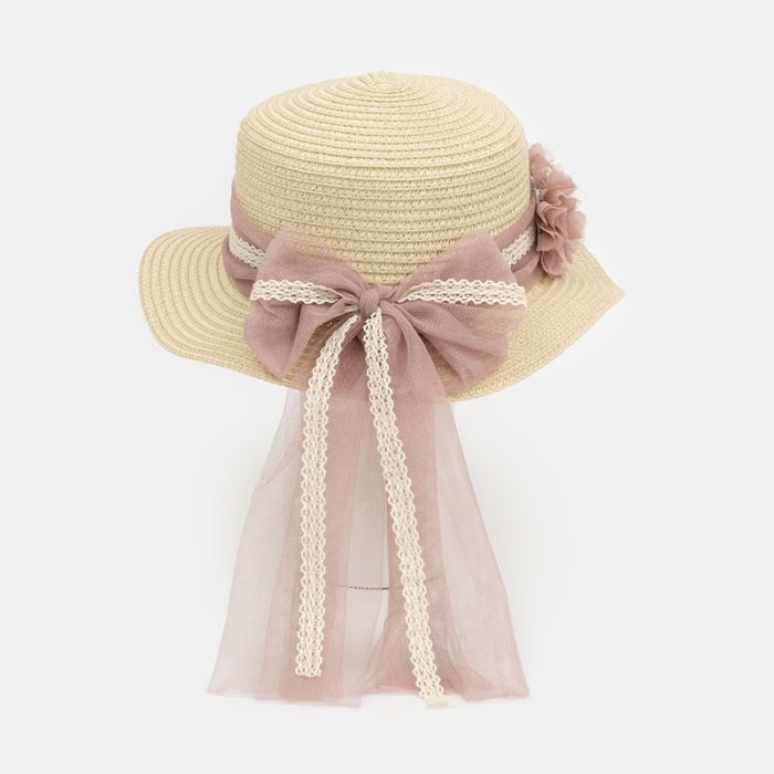 (Fabricación 4 días) Sombrero Aosta tocado Inés y lazada Rosa Francia