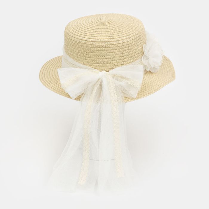 (Fabricación 4 días) Sombrero Aosta tocado Inés y lazada Blanco