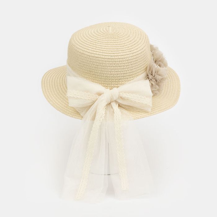 (Fabricación 4 días) Sombrero Aosta tocado Inés y lazada Beige