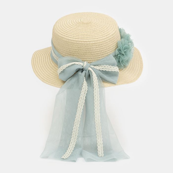 (Fabricación 4 días) Sombrero Aosta tocado Inés y lazada Verde Mar