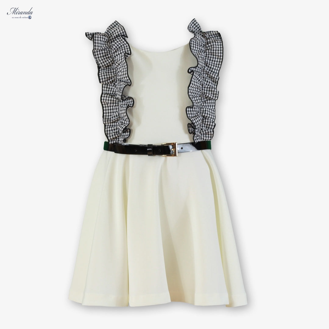 Vestido niña blanco con volantes y cinturón