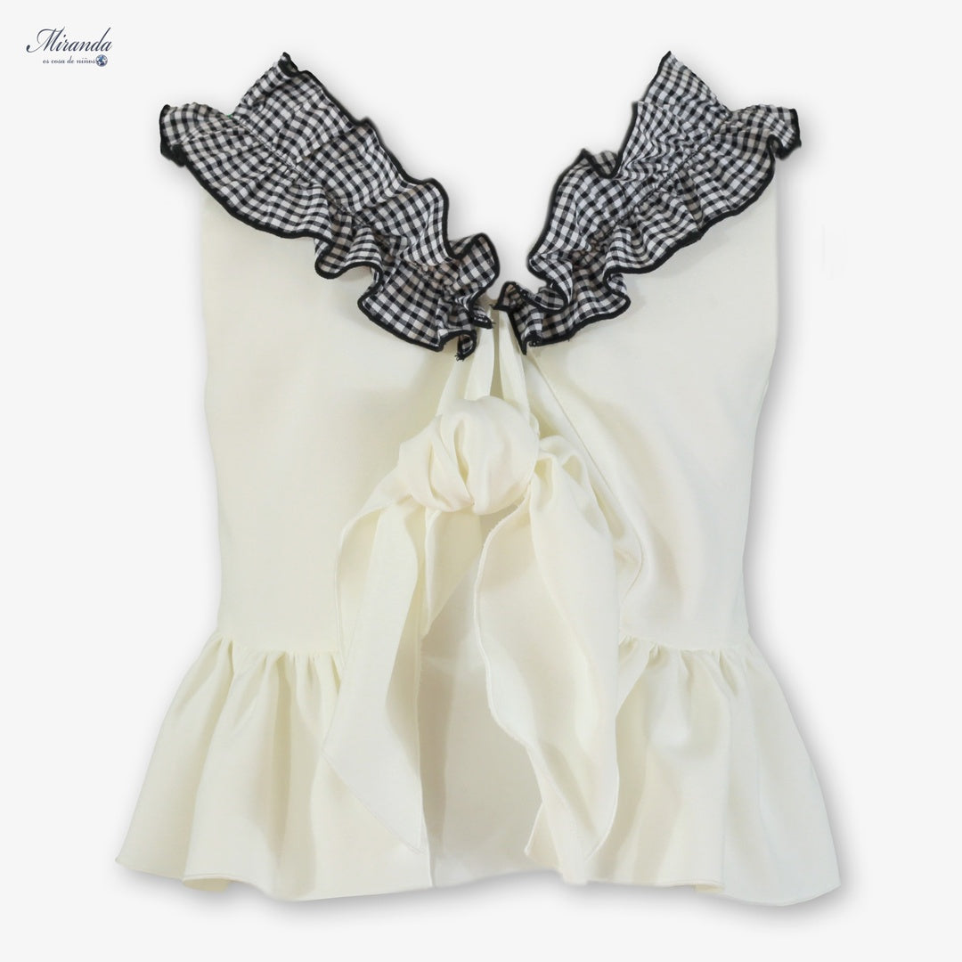 Conjunto niña top volantes y pantalón cuadros | Miranda 0301