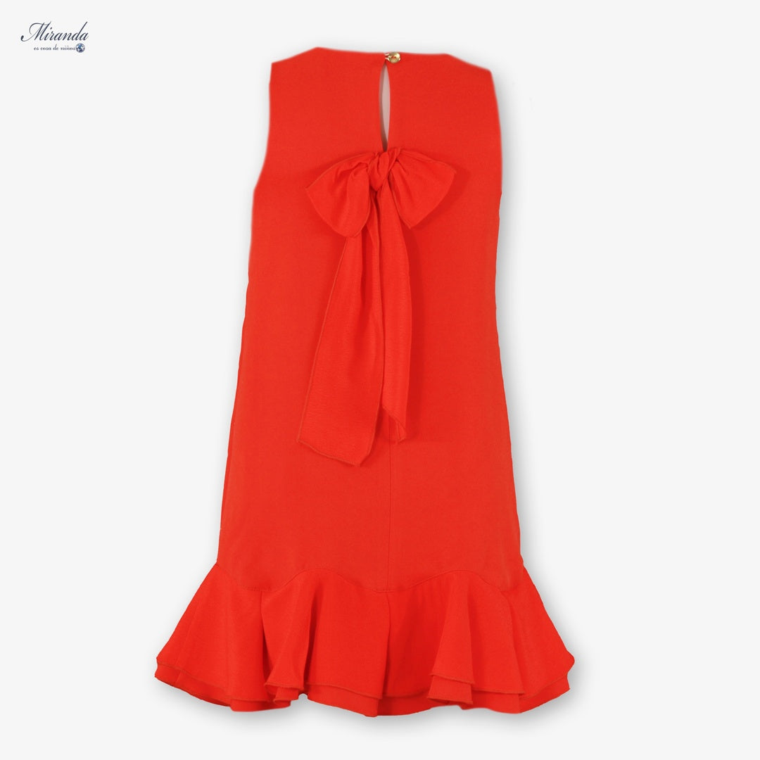 Vestido niña rojo con volante y lazo espalda | Miranda 0302