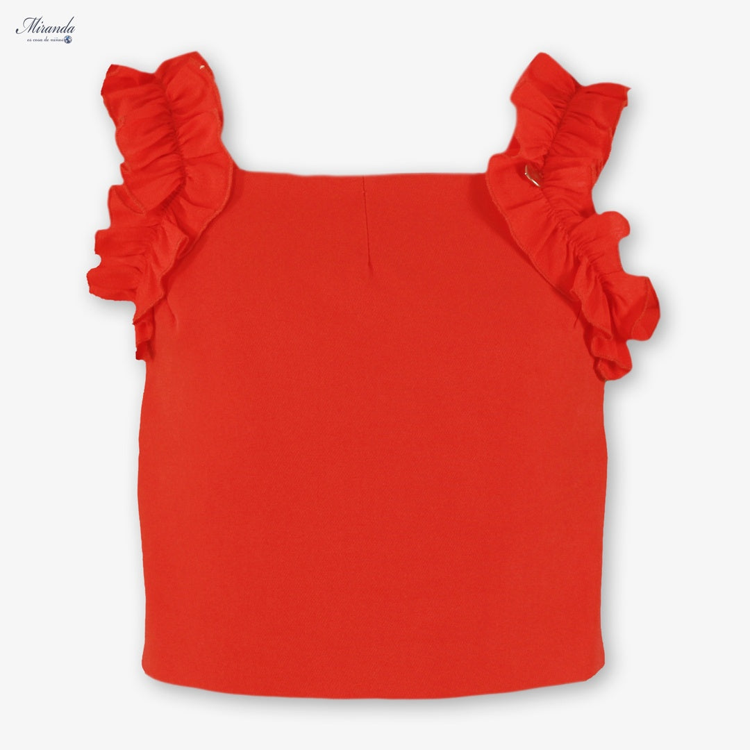 Conjunto niña rojo top volantes y pantalón palazzo | Miranda 0303
