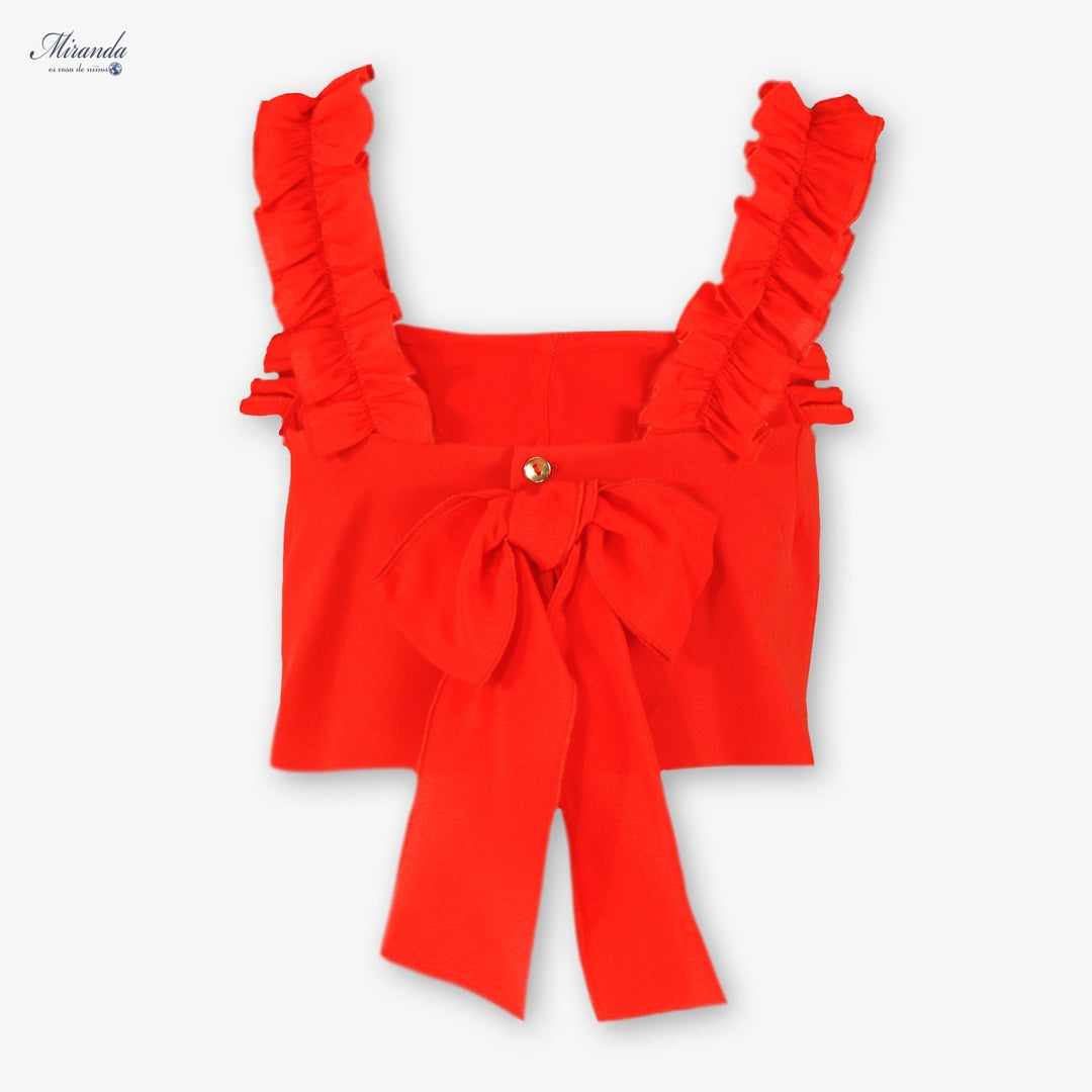 Conjunto niña rojo top volantes y pantalón palazzo | Miranda 0303