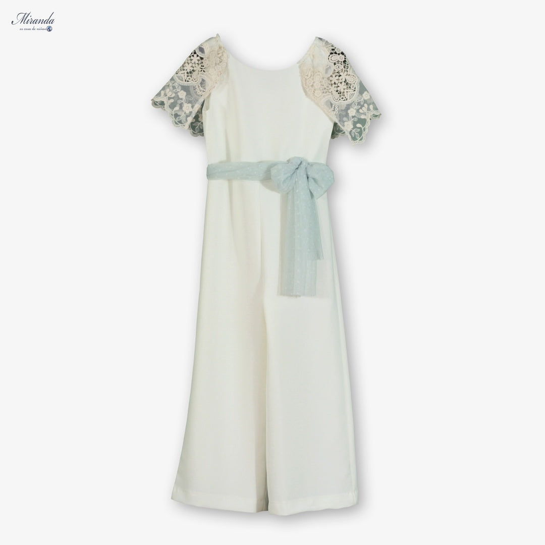 Mono niña ceremonia blanco con encaje y lazo Miranda 0320