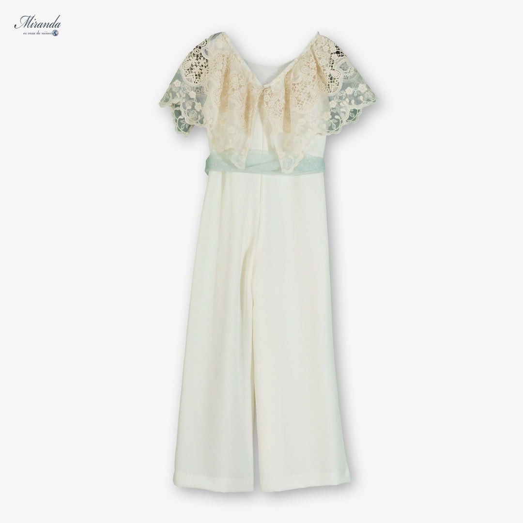 Mono niña ceremonia blanco con encaje y lazo Miranda 0320