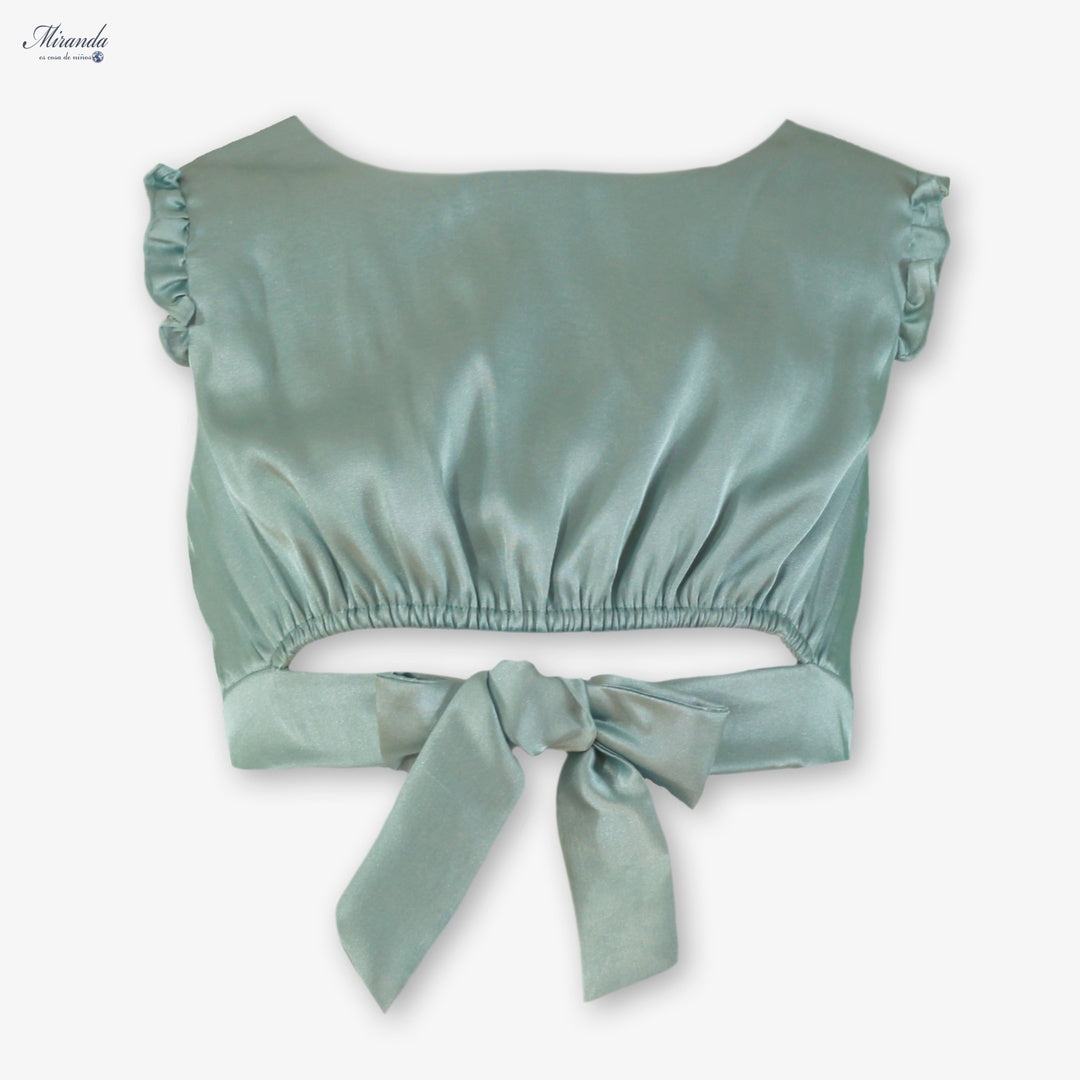 Conjunto niña verde satinado top y pantalón Miranda 0321