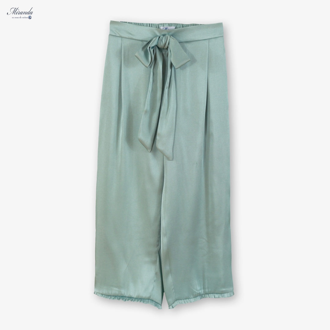 Conjunto niña verde satinado top y pantalón Miranda 0321