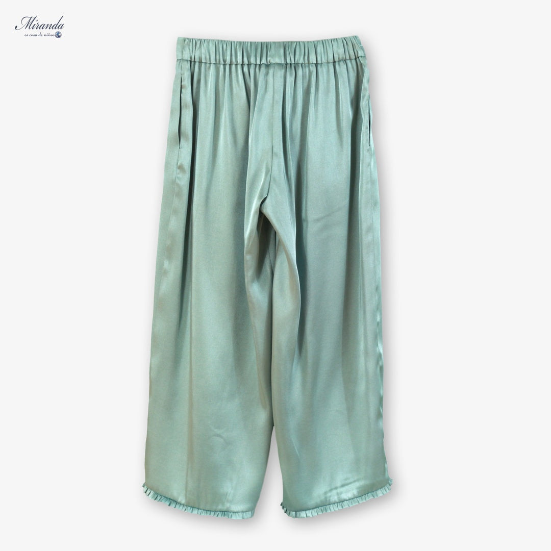 Conjunto niña verde satinado top y pantalón Miranda 0321