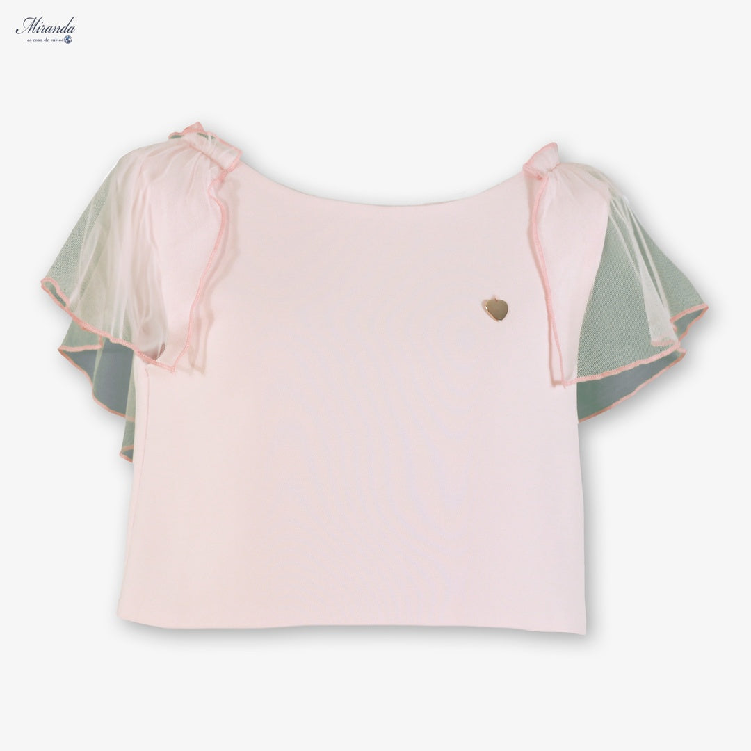 Conjunto niña rosa blusa tul y pantalón fluido Miranda 0324