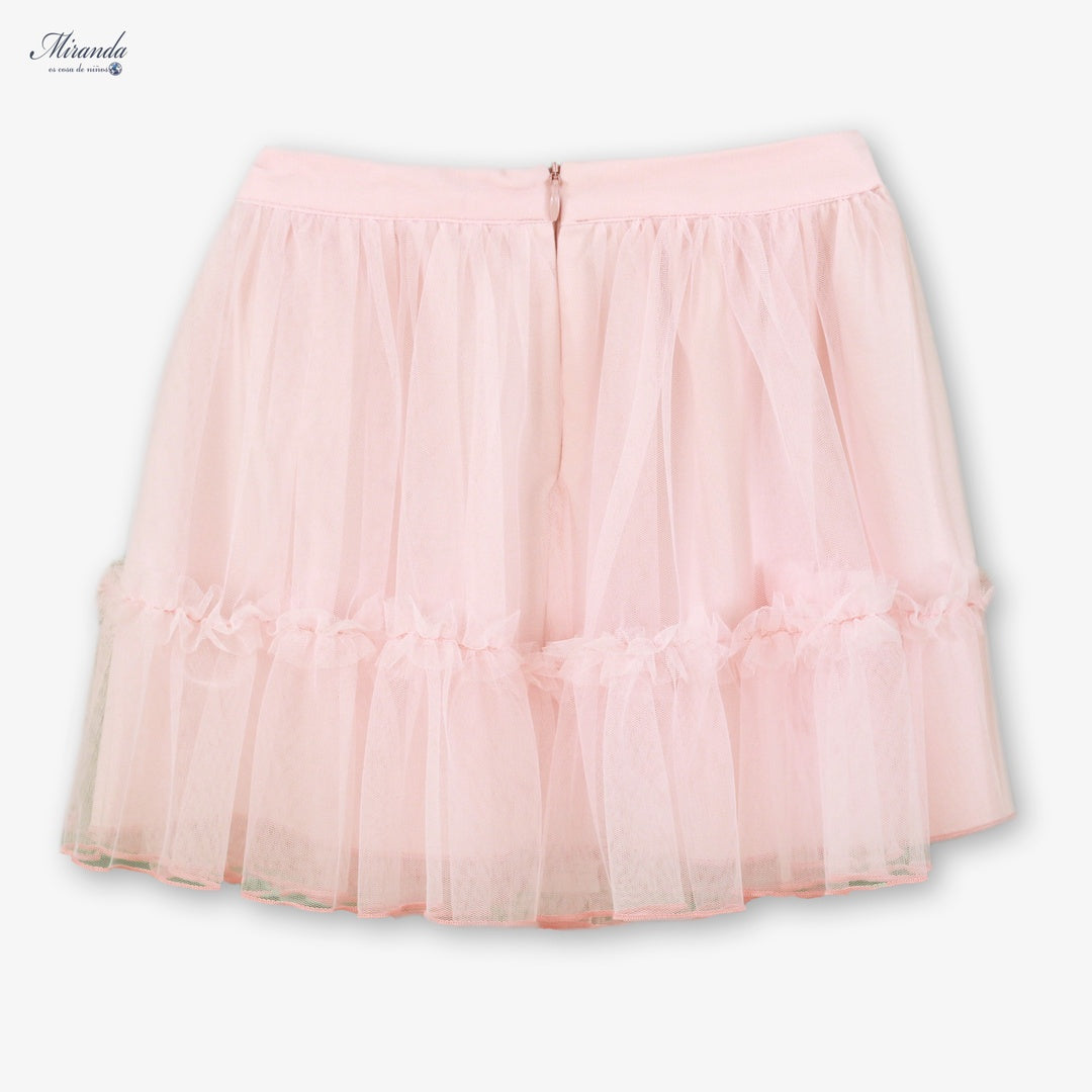 Conjunto niña rosa blusa tul y falda vuelo Miranda 0324
