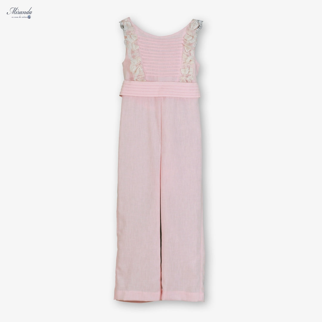 Mono niña rosa con encaje y cinturón Miranda 0325