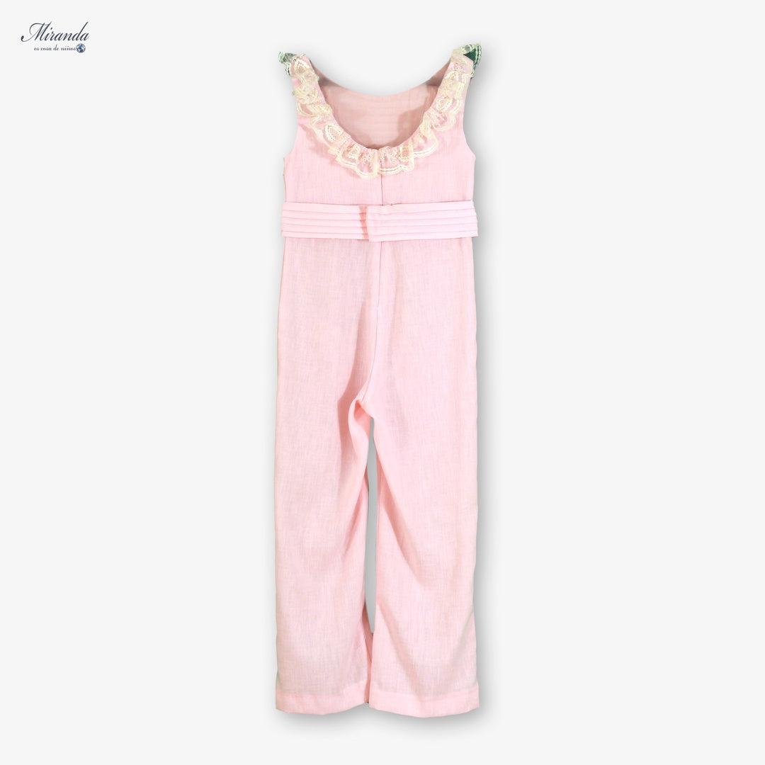 Mono niña rosa con encaje y cinturón Miranda 0325