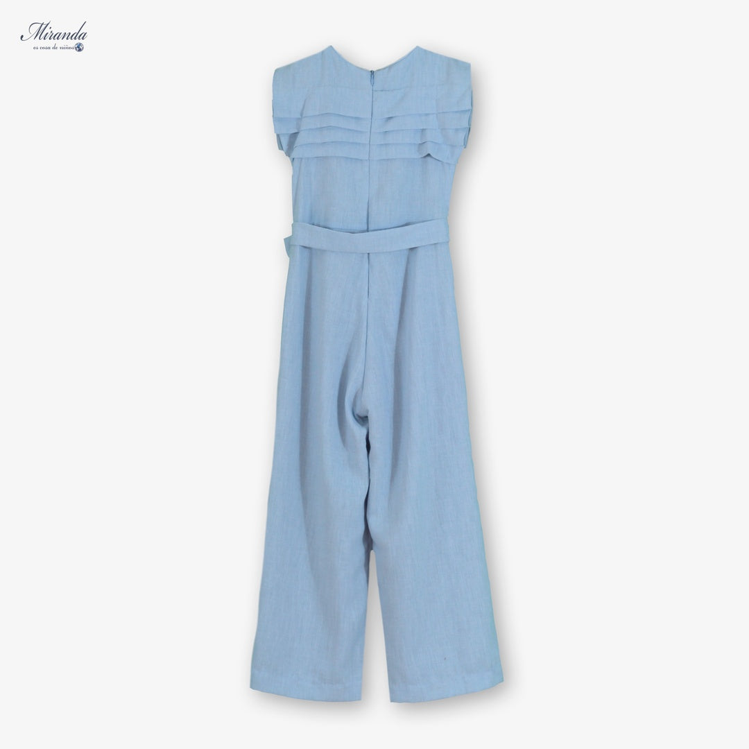 Mono niña azul con cinturón y volantes Miranda 0328