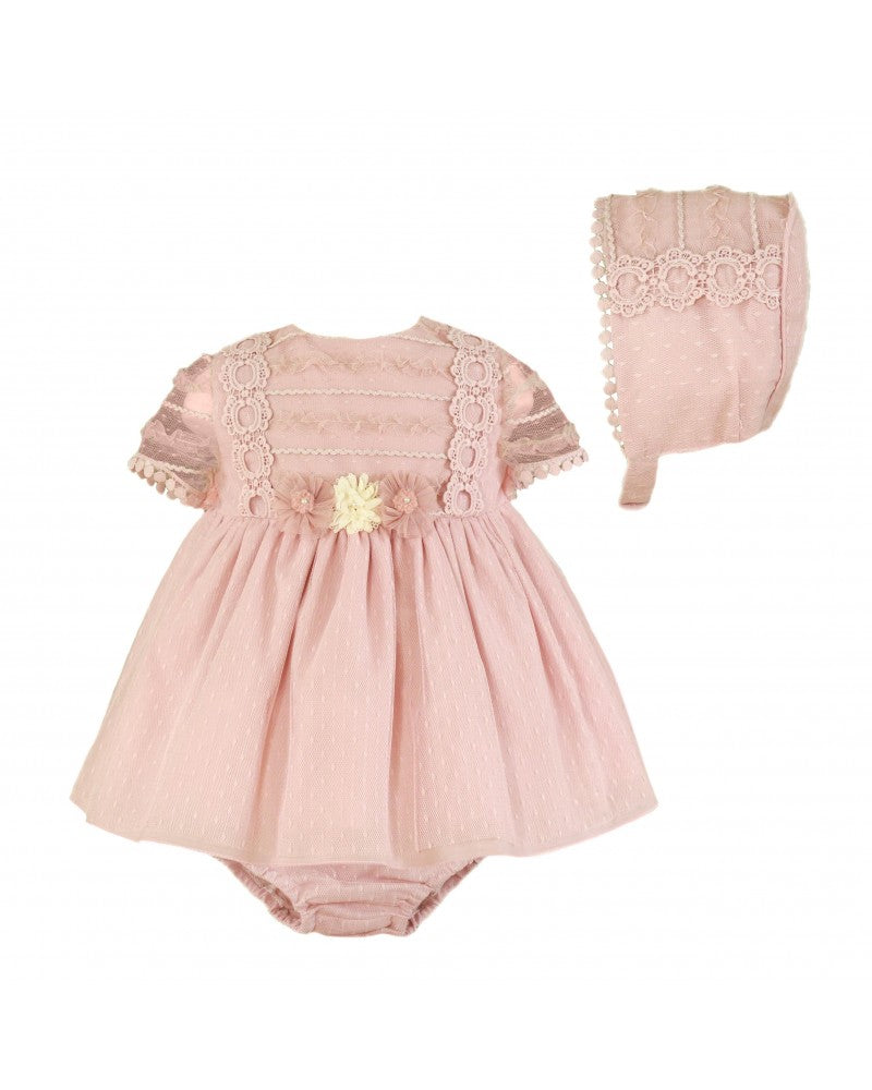 Vestido rosa empolvado braguita y capota Miranda 0126