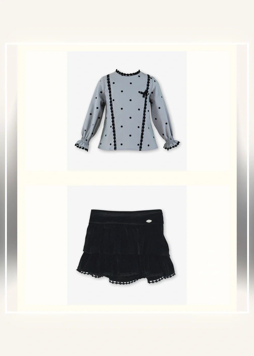 Conjunto blusa gris y falda pantalón negra para niña Miranda 0224, imagen 2