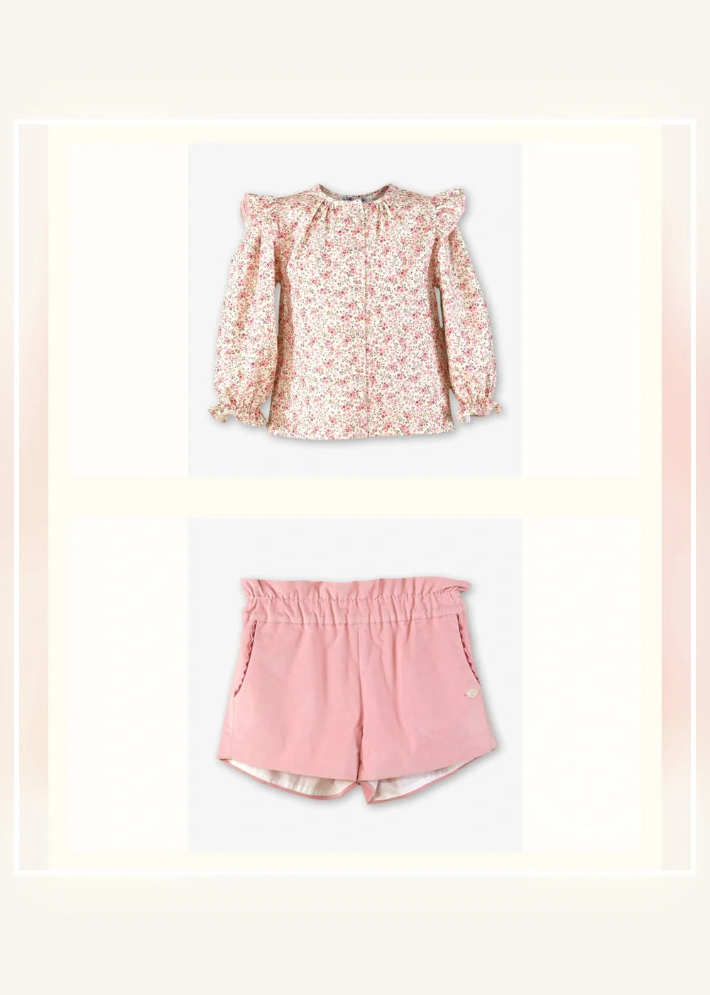 Conjunto blusa floral y short rosa para niña Miranda 0246, imagen 2