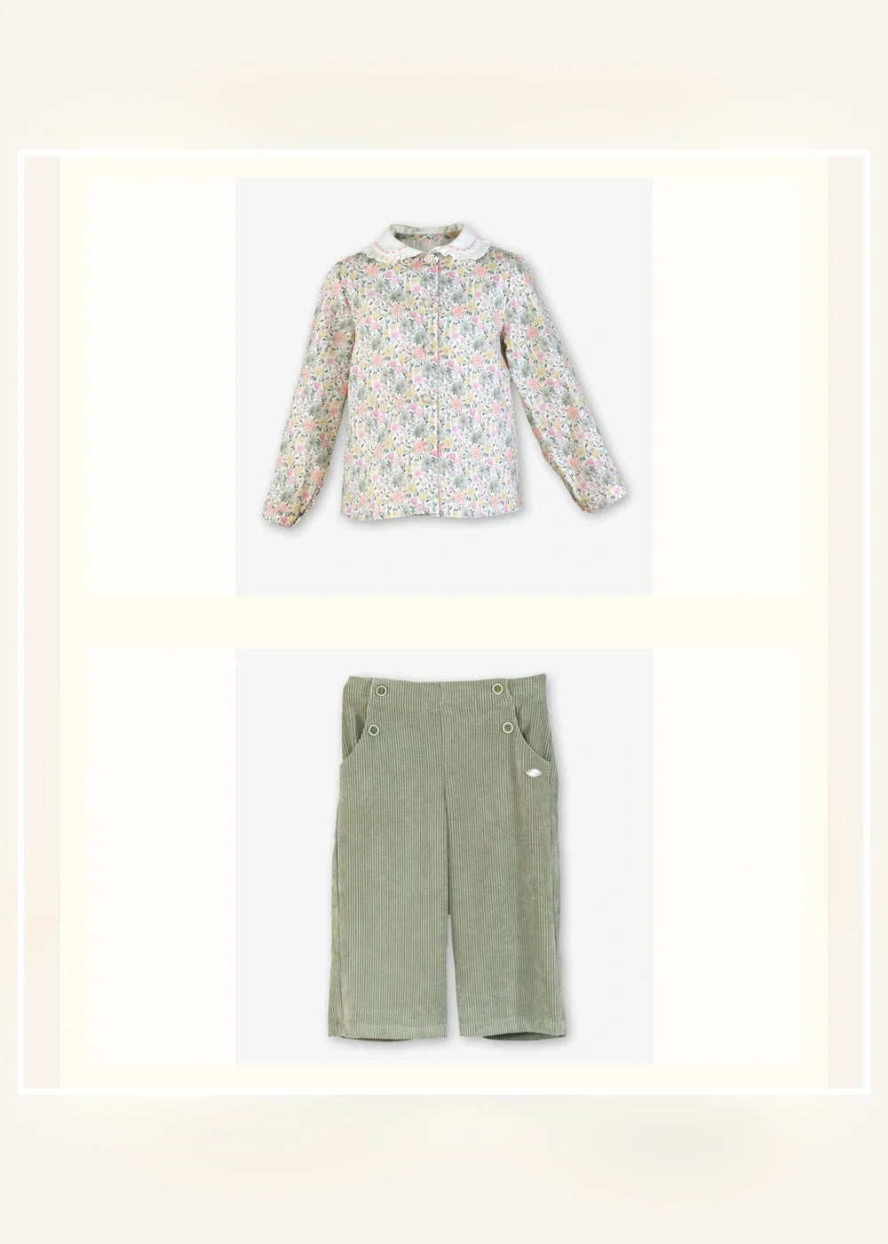 Conjunto camisa floral y pantalón verde para niña Miranda 0248, imagen 2