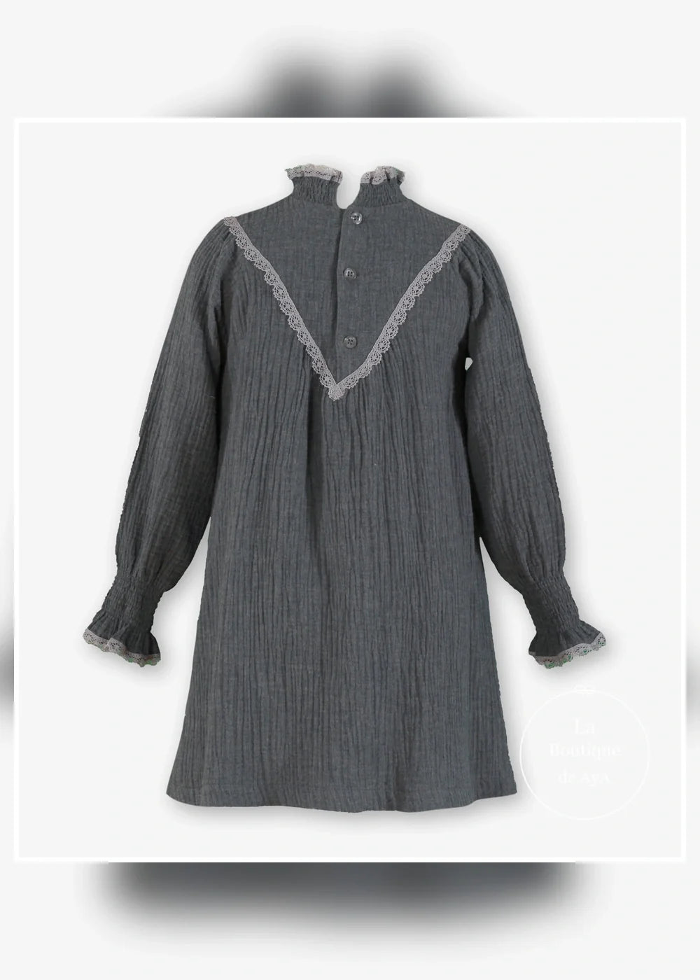 Vestido gris oscuro con encaje para niña Miranda 0303, imagen 3