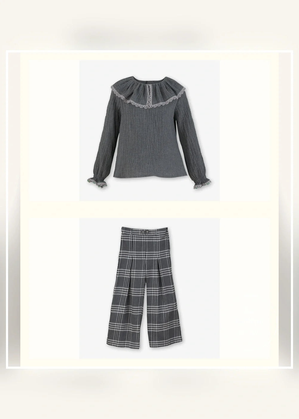 Conjunto blusa gris y pantalón de cuadros para niña Miranda 0304, imagen 2