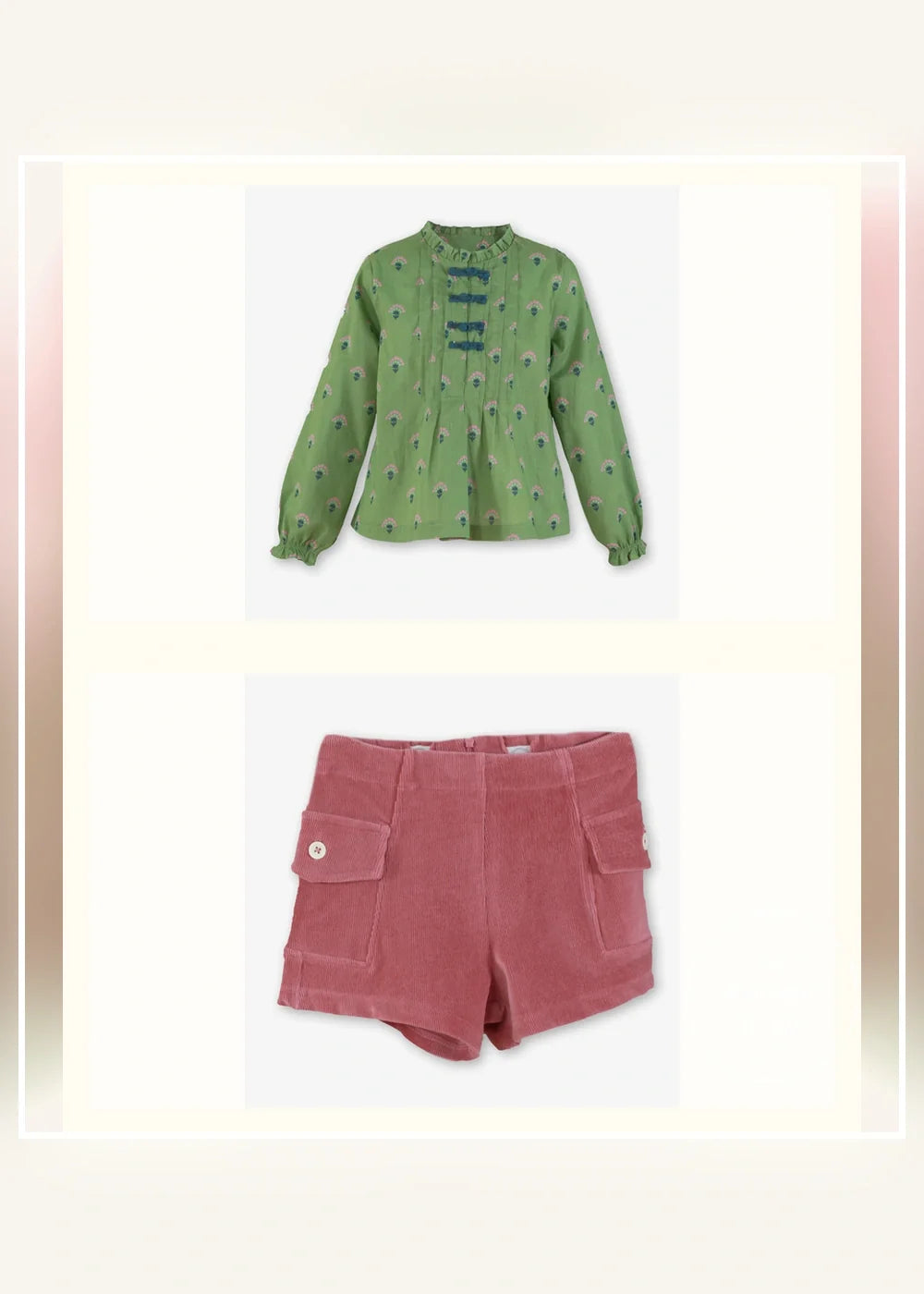 Conjunto blusa verde y short rosa para niña Miranda 0604, imagen 2