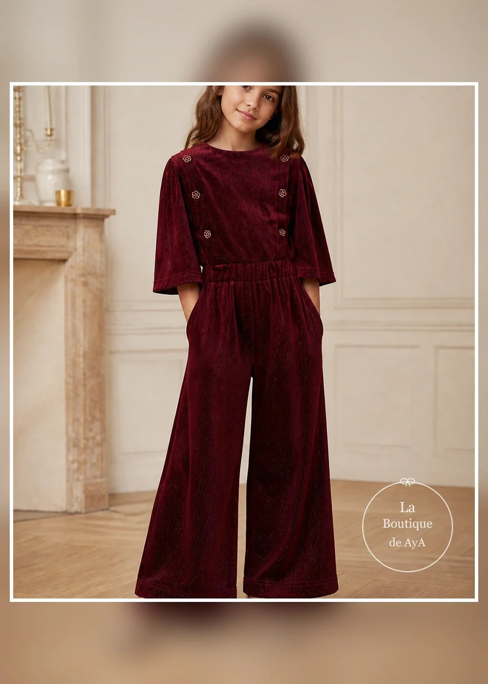 Mono de terciopelo granate para niña Miranda 0625, portada con modelo