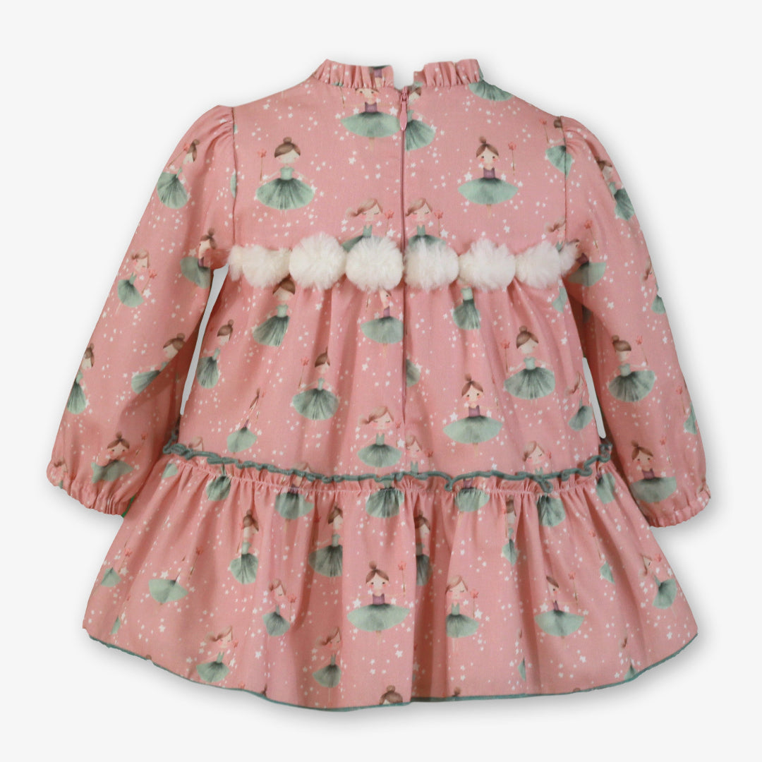 Vestido bebe niña pompones rosa palo miranda 0518