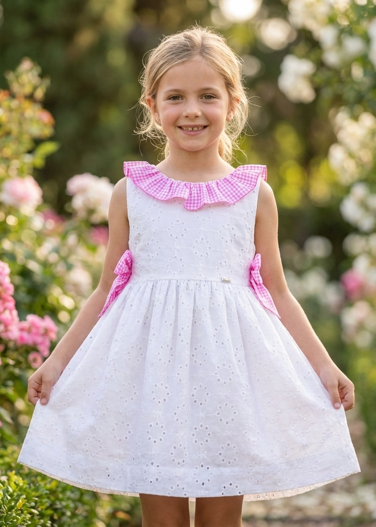 Vestido de Ceremonia Niña Miranda Blanco y Rosa Gingham | Verano 2026 0604