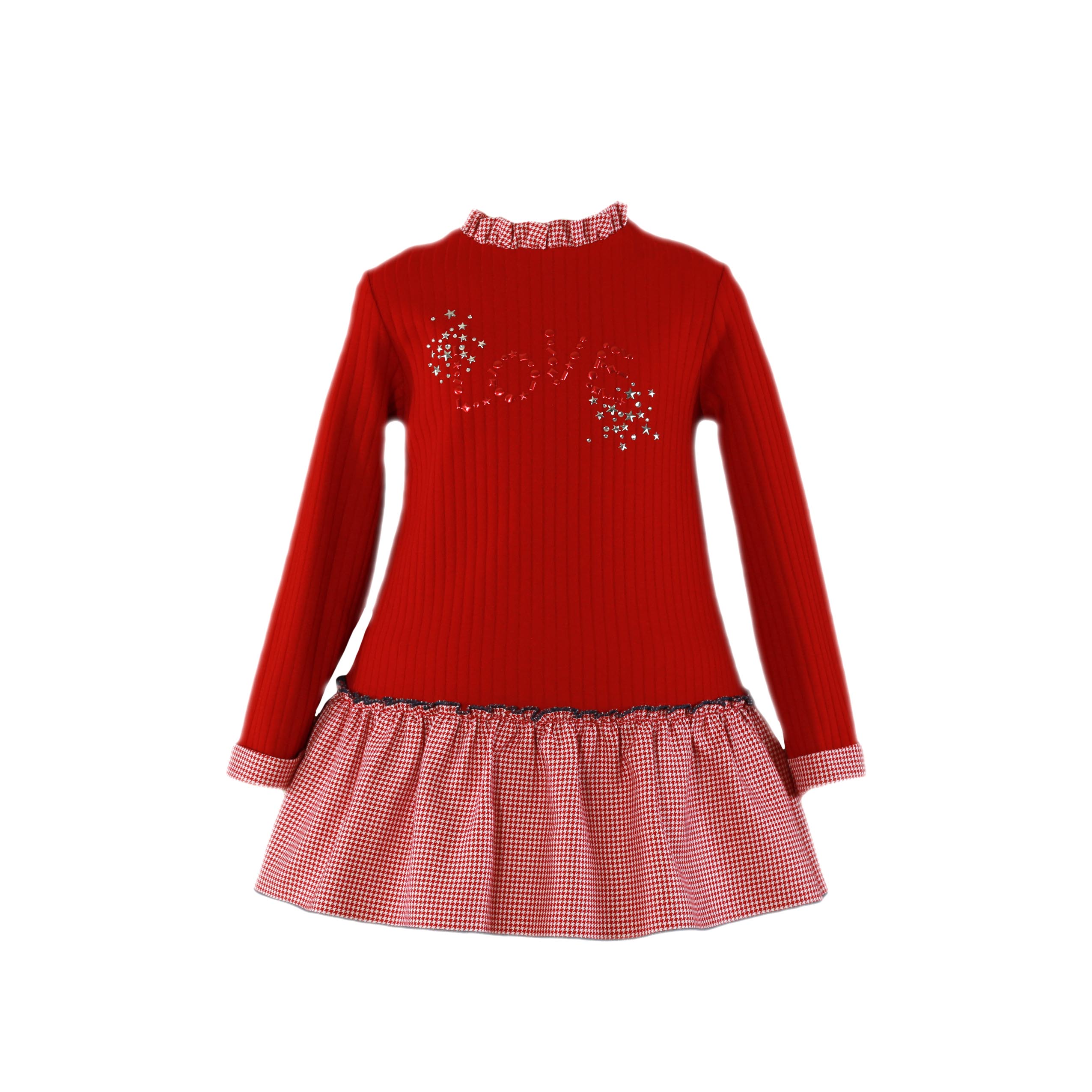 Vestido Infantil Rojo Estrellitas “Love” Volante Pata de Gallo Miranda 0601 - La boutique de AyA Miranda