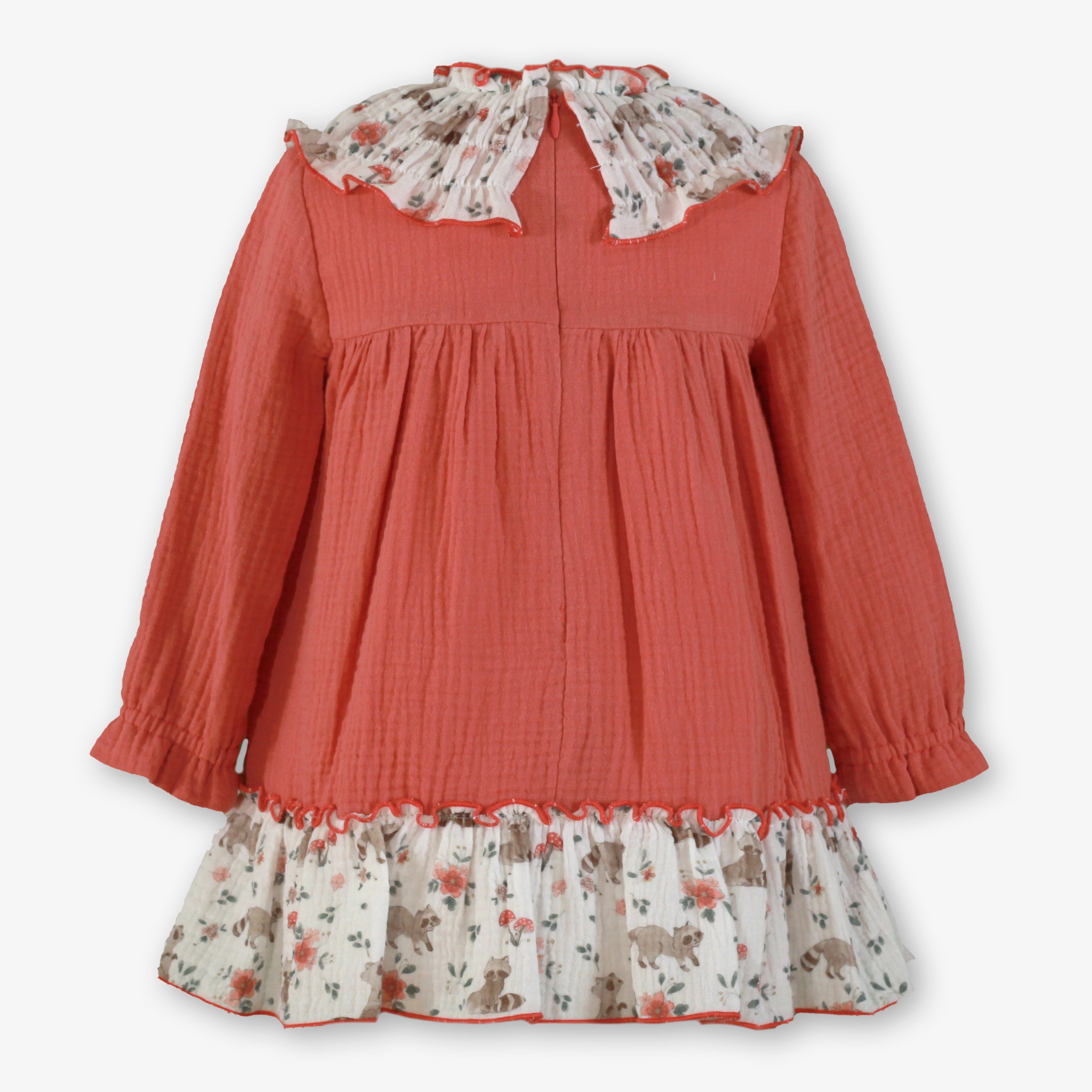 Vestido infantil niña mapaches salmon miranda 0603