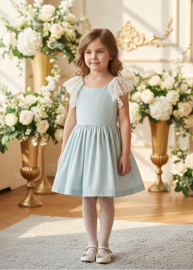 Vestido niña Chambray Verde Agua Coco Acqua 60422