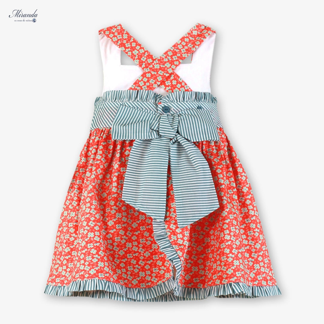 Vestido niña rojo flores con lazo trasero | Miranda 0605