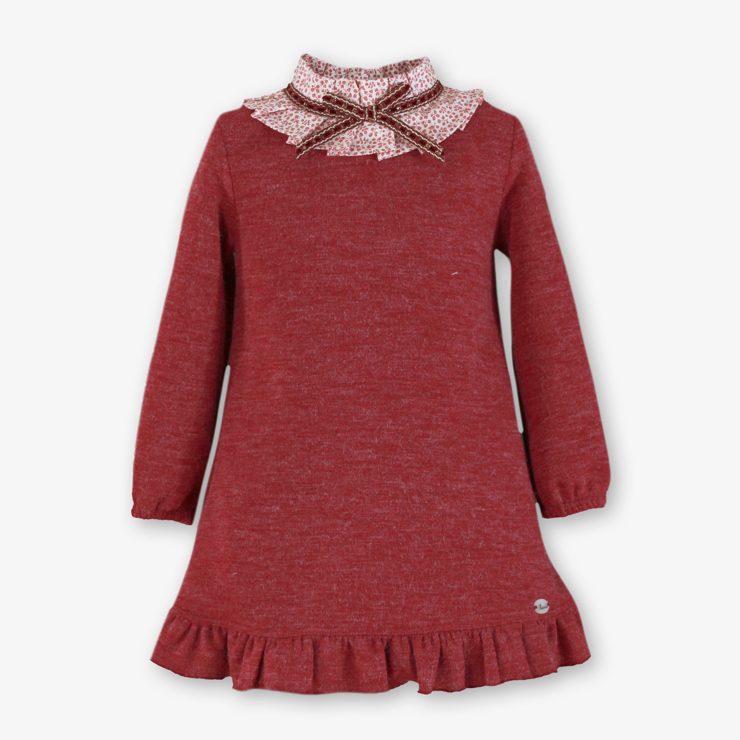 Vestido de Invierno para Niña en Color Granate con Cuello Estampado - Miranda Ref. 40/0610/V