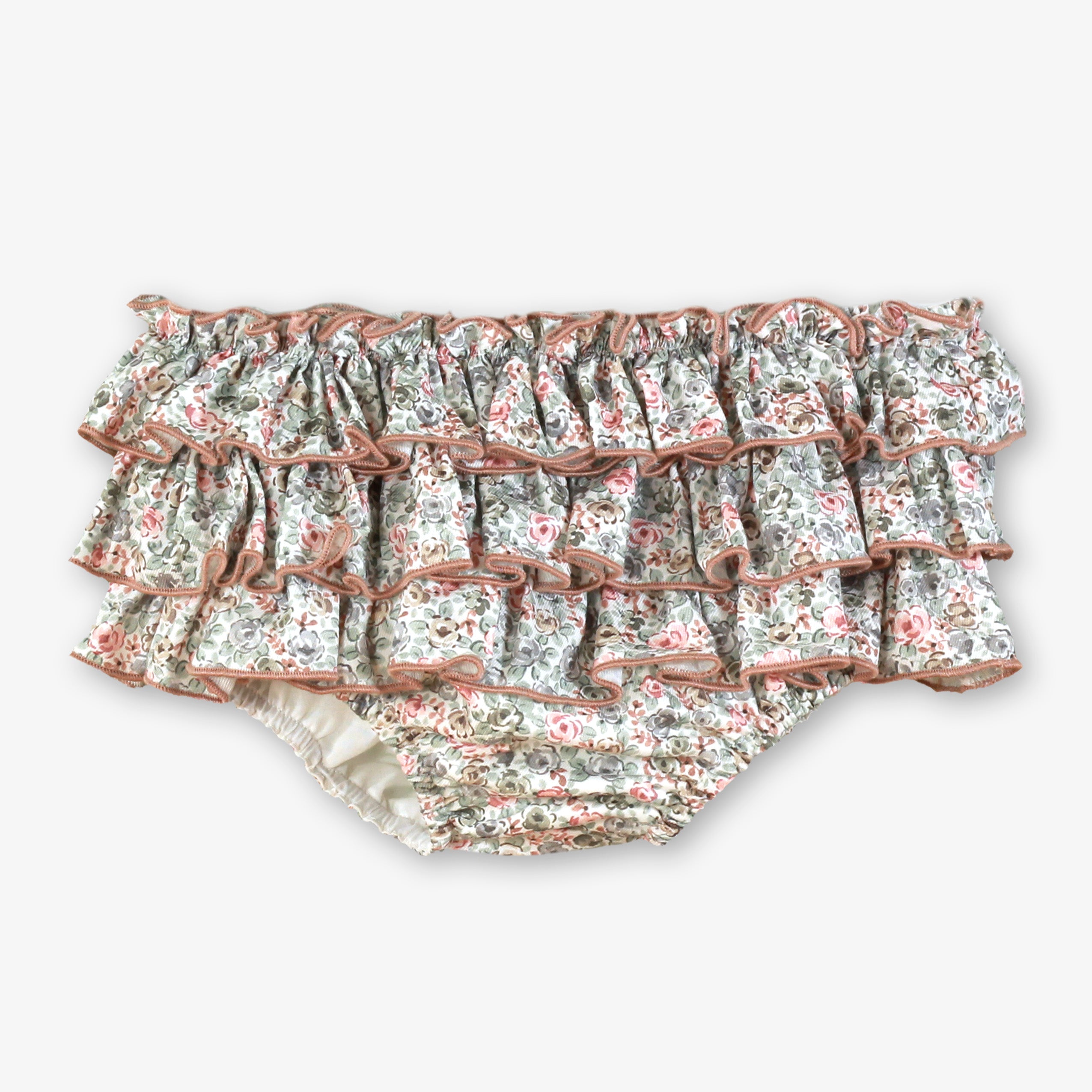 Detalle del short de volantes o culetón con estampado floral silvestre de invierno marca Miranda