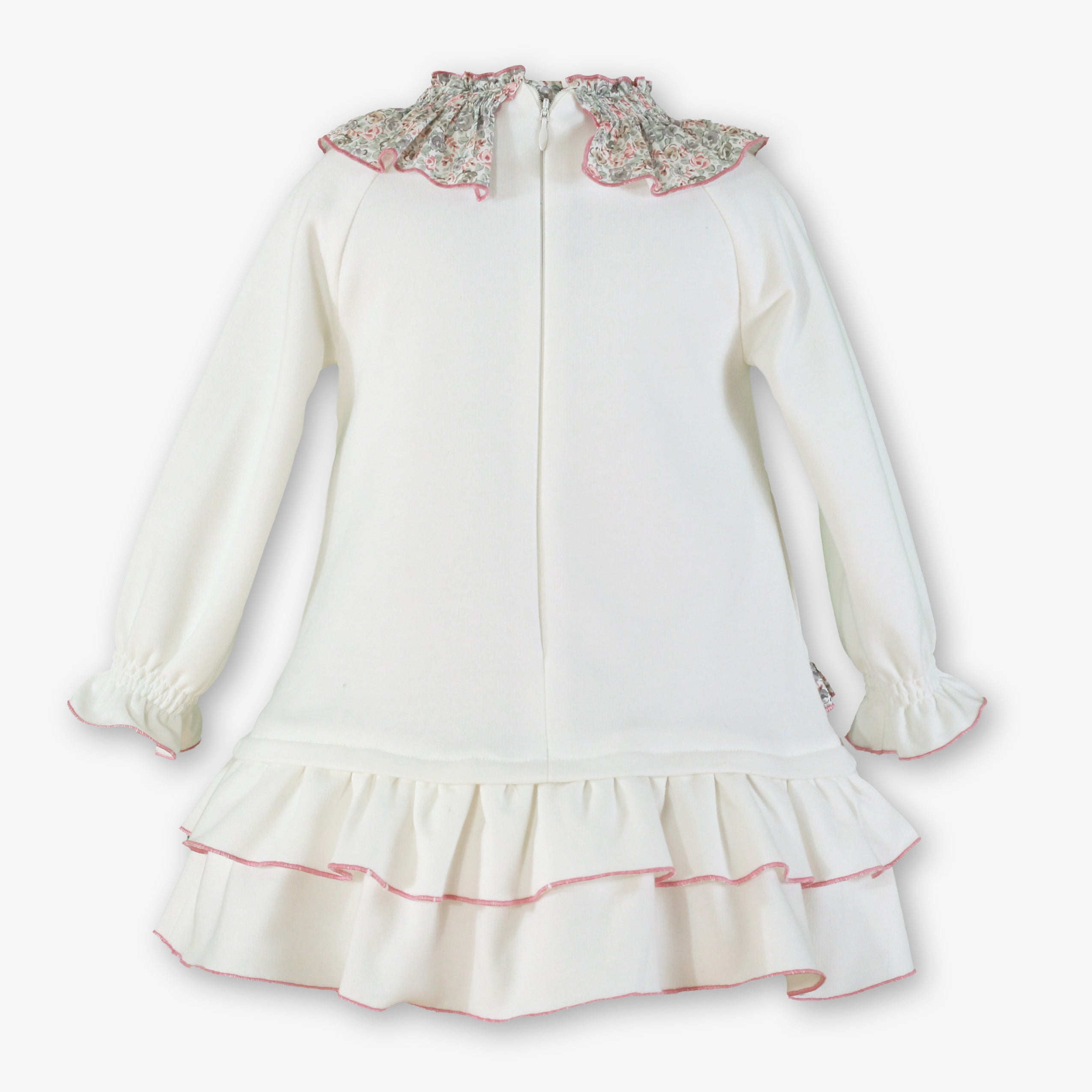 Vista posterior con cremallera del vestido blanco de niña firma Miranda