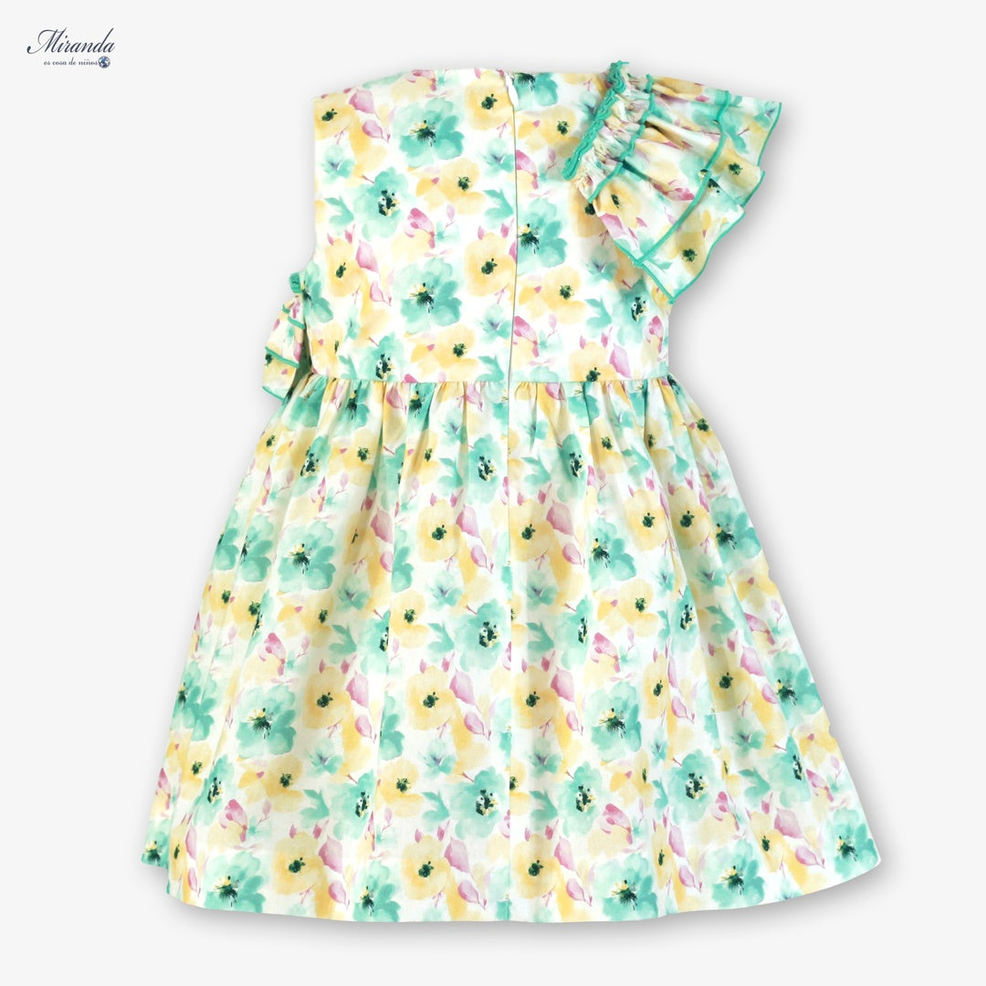Vestido niña floral con volantes y escote asimétrico | Miranda 0612