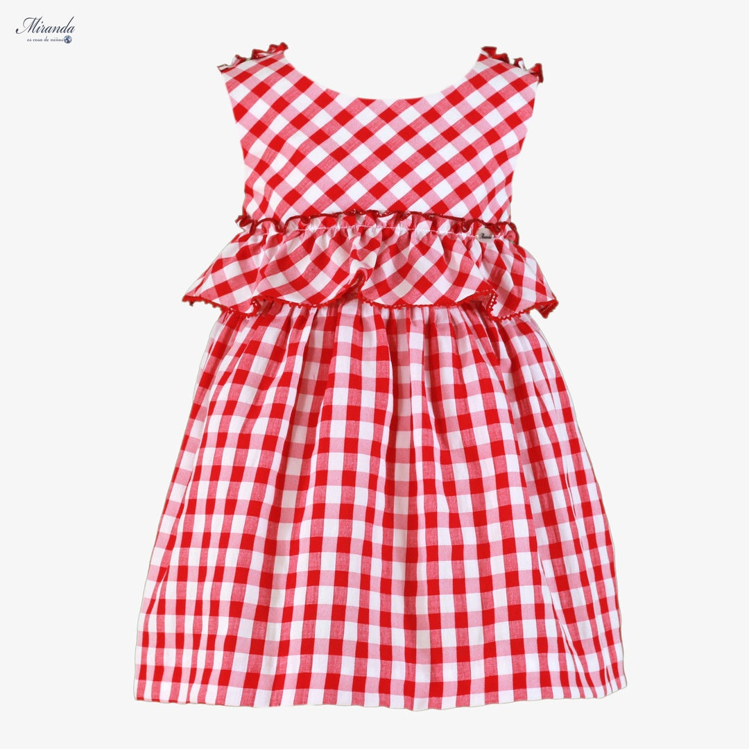 Vestido niña vichy rojo Miranda – con volante y espalda con tirantes 0616