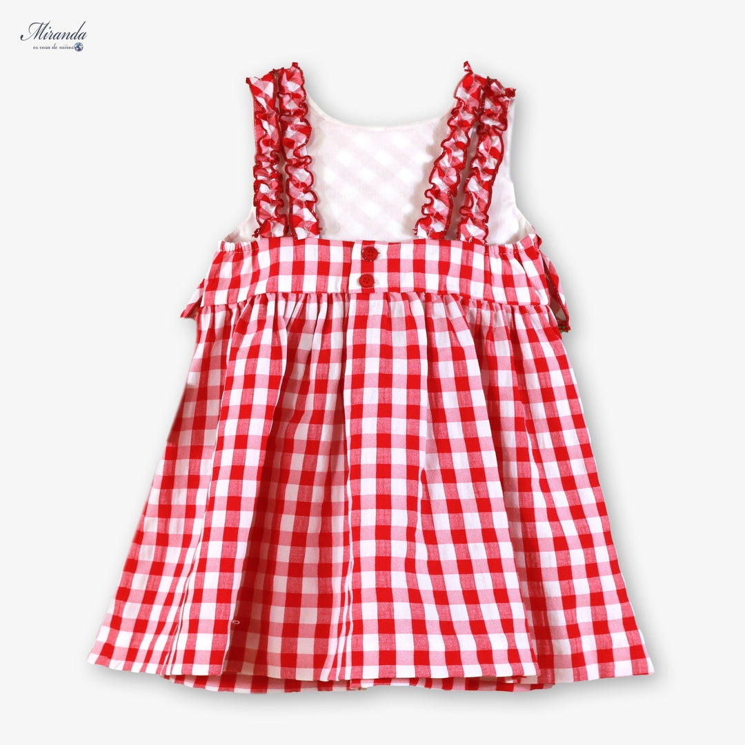 Vestido niña vichy rojo Miranda – con volante y espalda con tirantes 0616