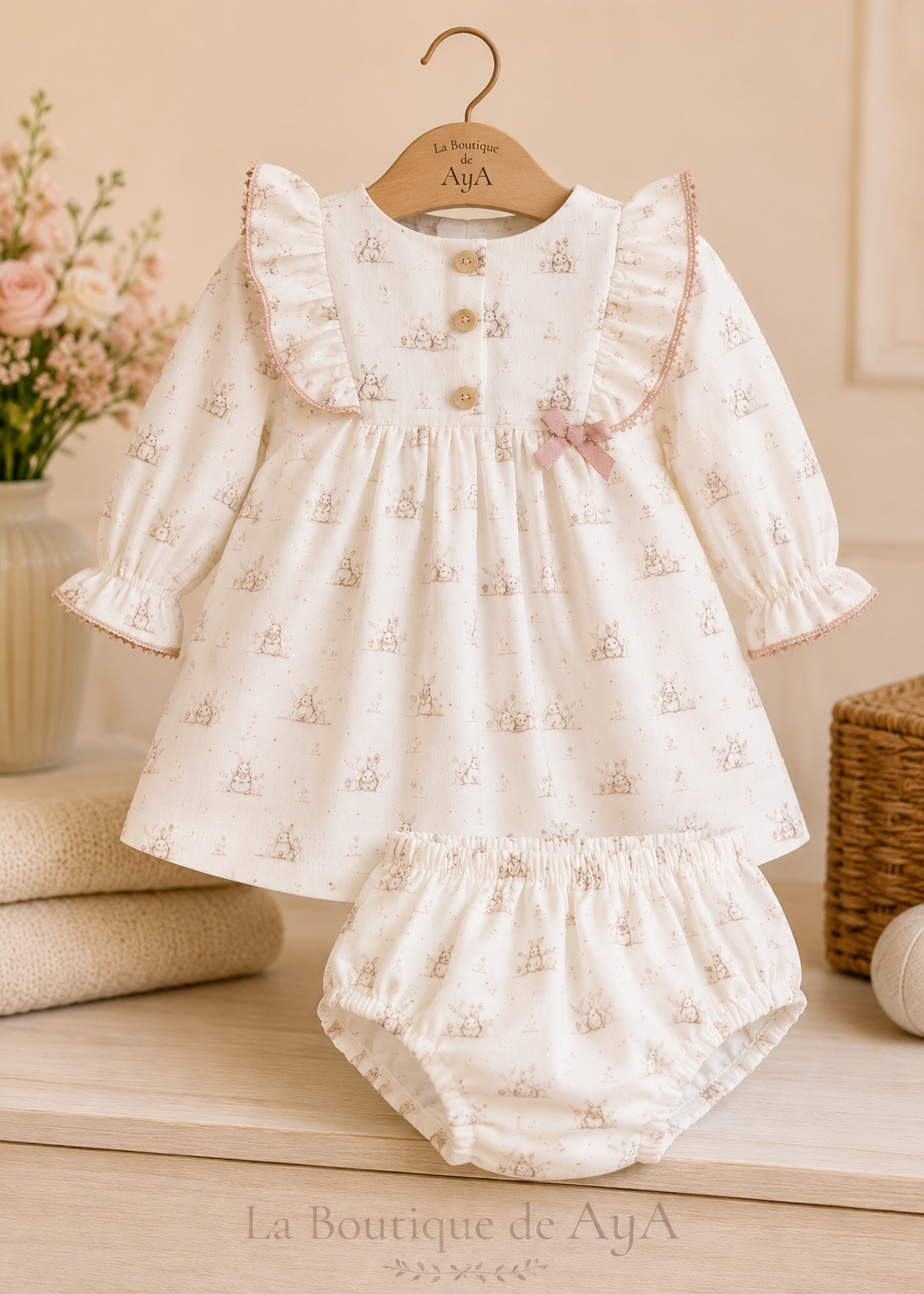 Vestido con braguita bebé Miranda beige oscuro 40/0028/VB - imagen 2 con marca de agua La Boutique de AyA
