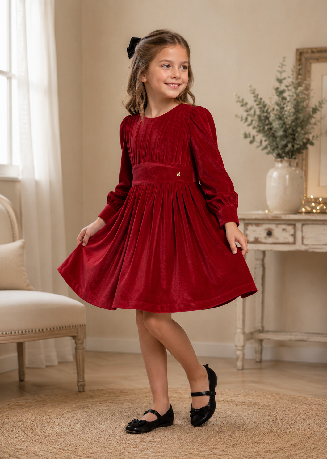 Elegante Vestido Rojo terciopelo glitter 05528 Abel y Lula